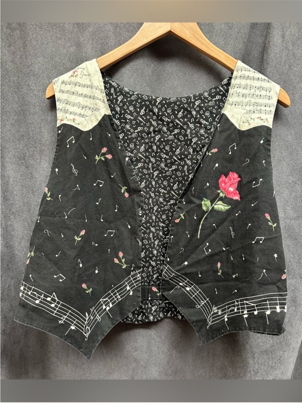 Vintage Musical Music Notes Vest Roses floral Reversible